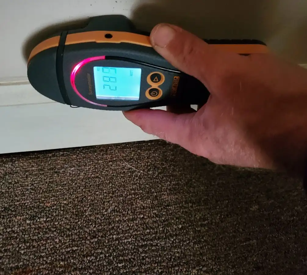 Moisture detection at baseboard during Storm Damage Restoration in East Ridge
